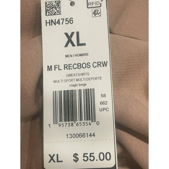 adidas Stadium Fleece Badge of Sport Crew Sweatshirt Beige Loose Fit Mens Sz XL - Picture 11 of 16